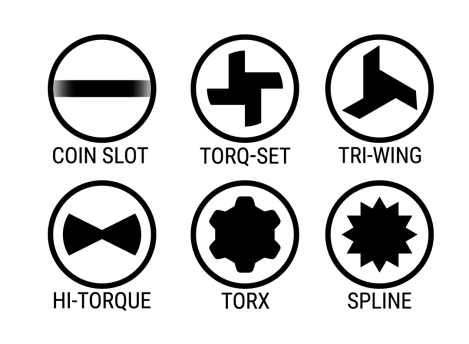 El Brutus screw extractor is manufactured by B&L International to use the following high-torque screw types, coin-slot, tri-wing, torq-set, hi-torque, torx, spline and other common apex bits